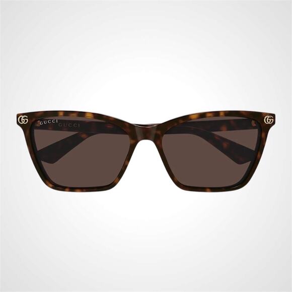 New GUCCI Sunglasses Brown Acetate Square Gold Metal Interlocking GG Logo Womens
